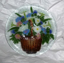 Peggy Karr Fused Glass Bowl Daisies Flowers in Basket Signed 10 1/4&quot; - $34.64