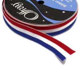 Offray Ribbon Patriotic USA Red White Blue Tristripe 5/8&quot; Wide Trim BTY ... - $1.19