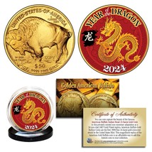 2024 Lunar New YEAR OF DRAGON 24K Gold Clad $50 American Buffalo Tribute... - $236.08 MXN