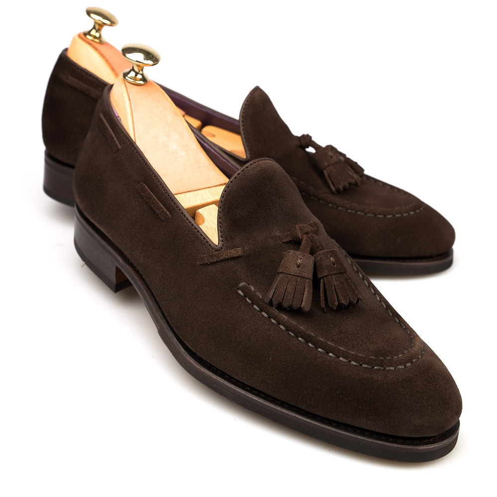 Handmade moccasin suede leather brown tassels loafers dress shoes for men