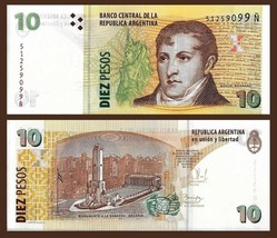 Argentina P354, 10 Pesos, Gen Manuel Belgrano / Monument of the Flag UNC $7CV - £1.59 GBP