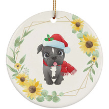 Cute Baby Pitbull Dog Ornament Sunflower Wreath Christmas Gift Pine Tree Decor - £11.86 GBP
