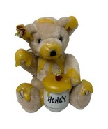 Vintage Orzek ABBOTT Teddy Bear Honey Glass Pot Bee Spilled Honey Sittin... - $37.20 CAD