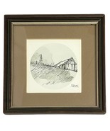 Pen Ink Drawing Art Farm Old Barn Signed Mason Framed Matted 6.5 x 6.5 - $32.26 CAD
