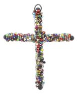 Multicolored Beaded Wall Cross  wire-wrapped Metal Cross - $14.85