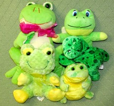 Frog Plush Lot Of 5 Green Yellow Stuffed Animals 5&quot; - 12&quot; Assorted Toys - £12.78 GBP