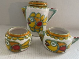 Desimone Hand Painted Italian Pottery Coffee Tea Pot Sugar Creamer Fish MCM - £127.40 GBP