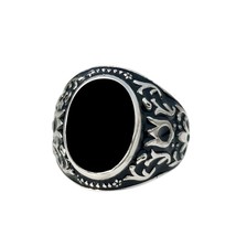 Natural Black Onyx Ring, 925 Silver, Statement Ring, Signet Ring, Husband Gifts - £62.94 GBP