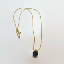 Avon Faceted Blue Glass Square Cut Solitaire Pendant Necklace  - $21.34