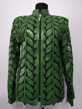 Plus Size Green Leather Leaf Jacket Women All Colors Sizes Genuine Zip S... - £176.56 GBP