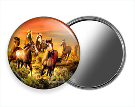 Wild Prairie Horses Beautiful Southwest Sunset Pocket Hand Purse Makeup Mirror - £11.54 GBP+
