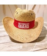 National Guard Straw Wicker Beach Hat With Red Band Unbranded 22&quot; Circum... - £9.98 GBP