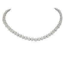 10CT Round Real Moissanite Flower Cluster Tennis Necklace 14K White Gold Plated - £514.72 GBP