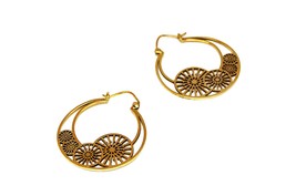 Gypsy Ear Hoops, Tribal Creole Earrings, Brass Gold, Yoga Jewelry - £11.99 GBP