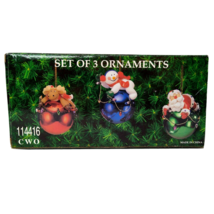 CWO Set 3 Clay Christmas Ornaments Santa Snowman Reindeer Red Blue Green Plastic - £10.28 GBP