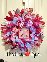 Handmade Valentine’s LOVE Hearts Ribbon Prelit Wreath 23 ins LED - $75.00