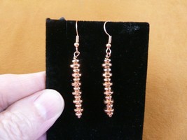 (EE700-31) long 6x2mm smooth flat Copper beaded dangle wire hook earrings - £10.97 GBP