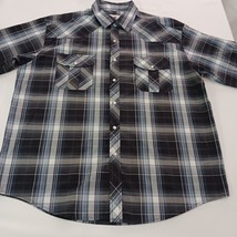 Coevals Club Men's XL Western Pearl Snap Button Long Sleeve Black Gray Plaid image 8
