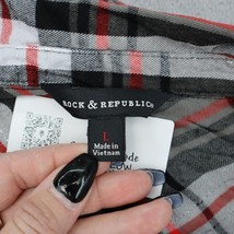 Rock and Republic Shirt Womens L Gray Plaid Button Up Long Sleeve Collared Top - £20.23 GBP