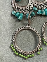 Lot of Silvertone Lacey Open Circles w Tiny Green Bead or Faux Turquoise Nugget - £8.92 GBP