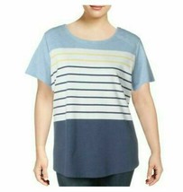 Karen Scott Sport Plus Petal Stripe Womens Grommet Printed T-Shirt 0X NEW - £10.08 GBP