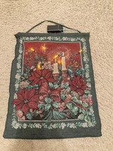 Vintage Christmas Wall Hanging Fabric candles red flower and bow Quilted... - $13.55