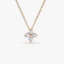 0.22Ct Simulated Diamond 14K Rose Gold Plated Clover Cluster Pendant Necklace - £51.47 GBP