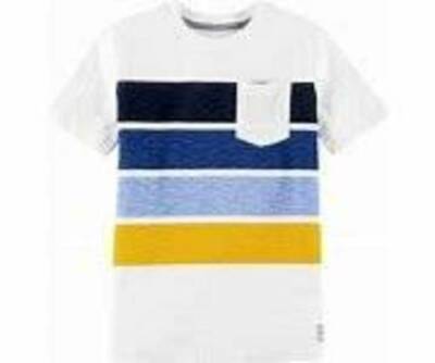 Oshkosh Polo Shirt Short Sleeve White Striped Collared Boys-sz 4/5 - £5.18 GBP