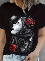 Women T-Shirt Crew Neck Skull Love Gothic - Size Large Casual Short Slee... - $17.99