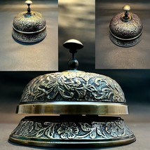 Big Antique Brass Floral Ornate Desk Bell Table Calling Service Bell Hotel Count - £35.68 GBP