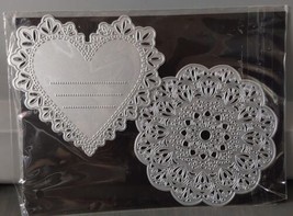 Metal Die Cut Emboss Stencils 2pc Heart Lace Doily Circle 4&#39;&#39; Crafting - £18.38 GBP