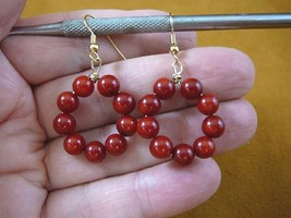 (EE-800-27) Red Bamboo Coral 6 mm beaded gemstone hoop dangle circle earrings - £22.05 GBP