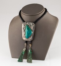 Owen Gragg Navajo Sterling Silver Turquoise Bolo Tie with Dangling Turquoise - £280.26 GBP