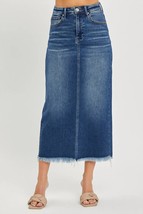 Risen high rise frayed long pencil skirt in Dark Wash - $40.00