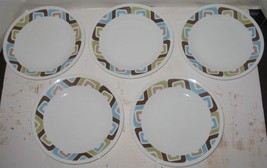5 Vtg Corelle Vitrelle Geometric Rim 6 3/4&quot; Salad Dessert Plates Made in USA - £14.86 GBP