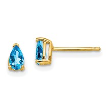 14K Gold Pear Blue Topaz Stud Earrings Jewelry 5x3mm 5mm x 3mm - £70.93 GBP