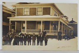 RPPC Lovely Home Large Group Victorian Era People Posing Snow Day Postcard Q8 - $11.95