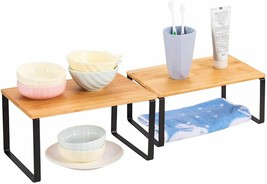 Set of 4 Bamboo Kitchen Cabinet Counter Shelf Organizer for Bathroom Kitchen NEW - $21.78