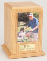 Small 35 Cubic Inches Oak Pet Tower Photo Urn for Ashes w/Engravable Nameplate - £116.53 GBP