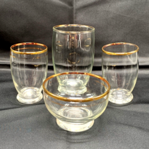 Vintage Libbey Gold Trim Glasses Bowls Juice Tumbler Dessert MCM Set of 4 - £19.01 GBP