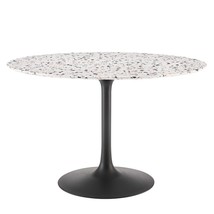 48” Round White Terrazzo Tulip Dining Table w/ Black, Gold, White Pedestal Stem - £852.52 GBP+