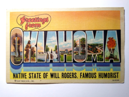 Greetings From Oklahoma Postcard Large Letter Curt Teich State Of Will R... - $10.80