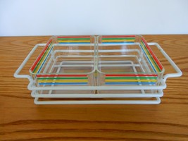 Vtg 1980&#39;s rainbow stripe acrylic &amp; coated wire 2 dish Buffetware serving caddy - £19.64 GBP