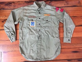 Vtg 1960s BSA Boy Scouts Troop 110 OD Green Long Sleeve Button Down Shirt - £98.77 GBP