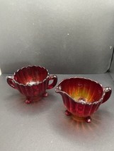 Imperial Glass Ruby Red footed cream and sugar.  - $15.84
