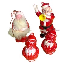 Vintage 4 Santas Rosbro Hard Plastic Horn Candy Container Holiday Decor Trumpet - £59.39 GBP