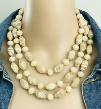 Vintage Mid Century Three Strand Gold Beige Necklace West Germany - £17.12 GBP