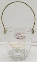 I) Gold Tone Glass Ice Bucket with Gold Braided Rope Handle Floral Leaf ... - $7.91