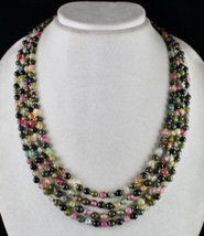 Natural Multi Colour Tourmaline Beads Round 4L 502 Cts Gemstone Knotted Necklace - £436.64 GBP