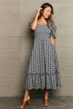 Perfee Floral Lace-Up Off-Shoulder Midi Dress - $33.00